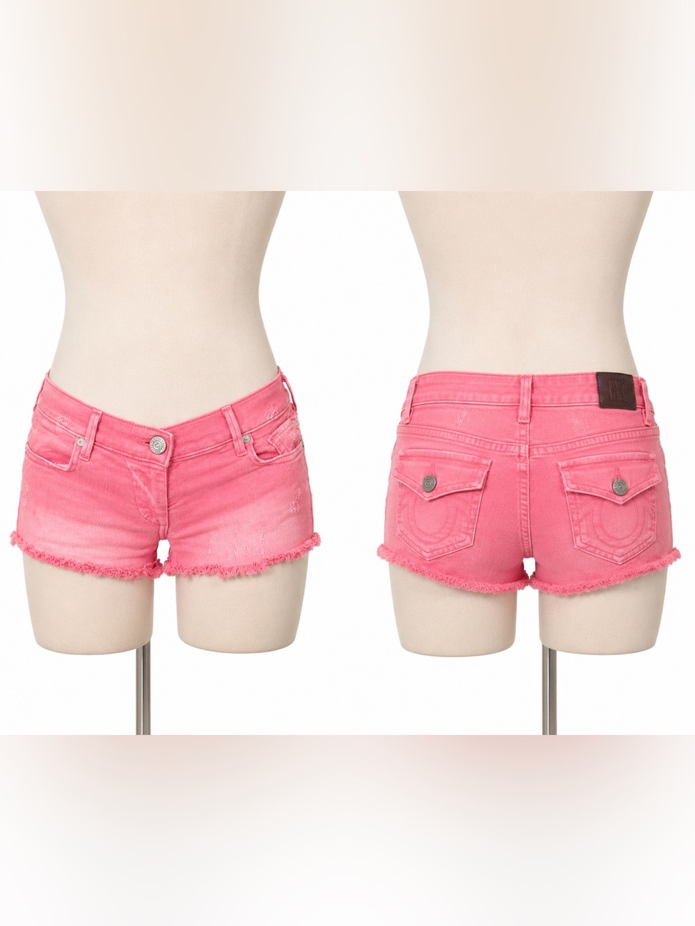 True Religion Pink Frayed Hem Low-Rise Denim Shorts